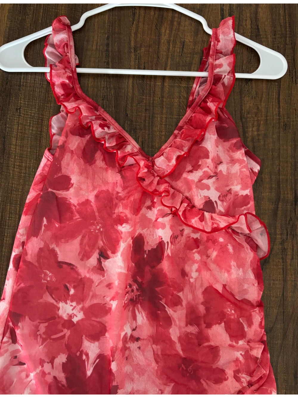 Red Floral Ruffle Sleeveless dress